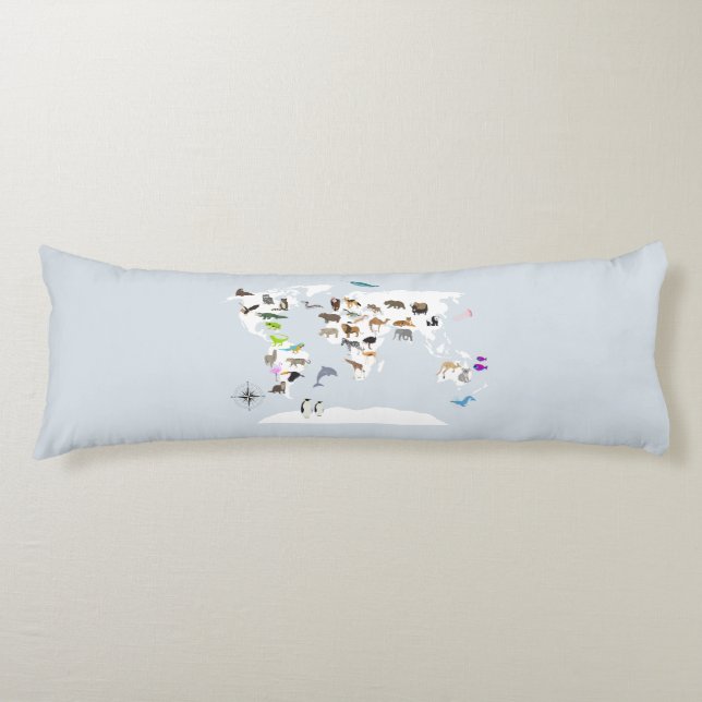 Kids World Map Animals Body Cushion (Front)