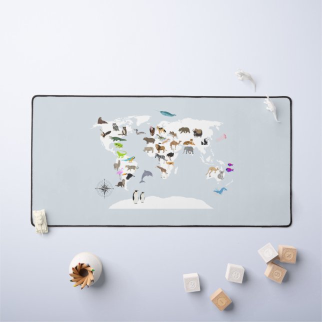 Kids World Map Animals Desk Mat (Kids Table)