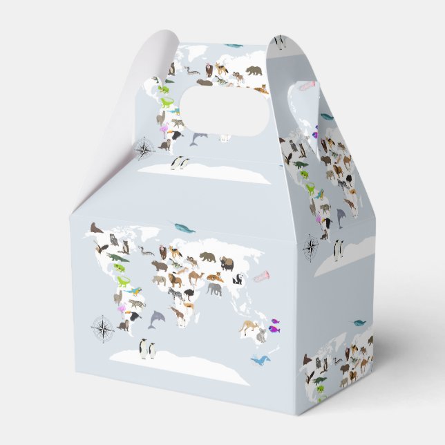 Kids World Map Animals Favour Box (Front Side)