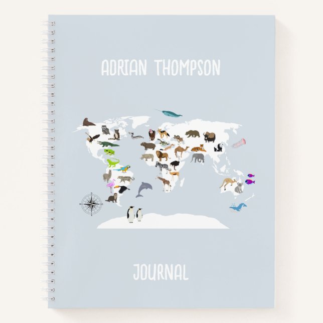 Kids World Map Animals Journal Diary (Front)