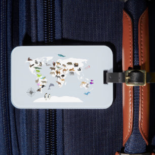 Kids World Map Animals Luggage Tag