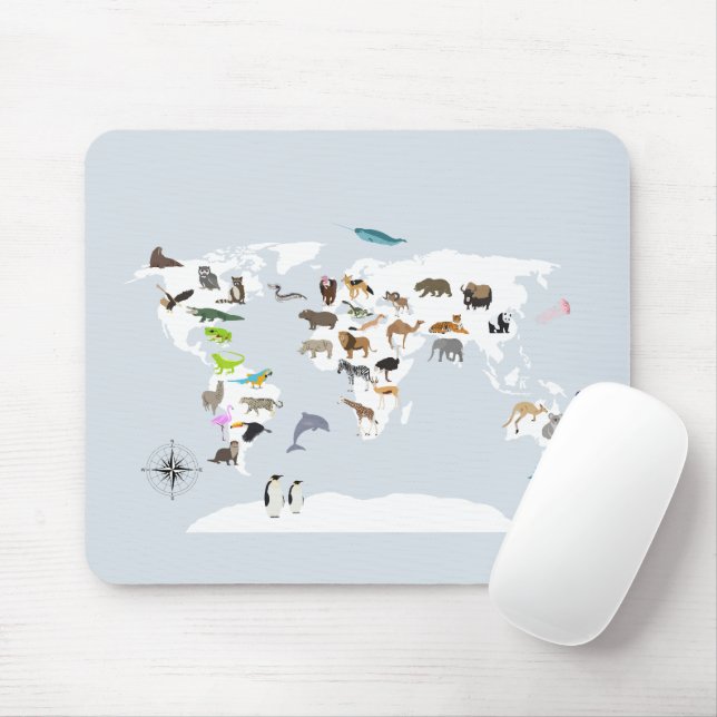 Kids World Map Animals Mouse Mat (With Mouse)