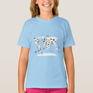 Kids World Map Animals T-Shirt