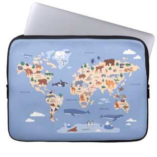 Kids World map Cute Whimsical Modern Laptop Sleeve