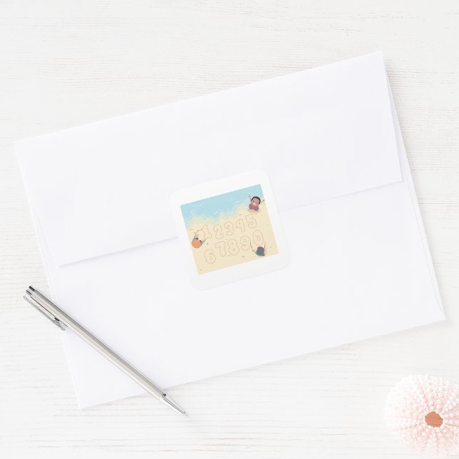 Kids Writing Numbers In The Sand Square Sticker (Creator Uploaded)