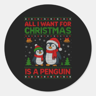 Kids Xmas Tee, All I Want For Christmas Is A Pengu Classic Round Sticker