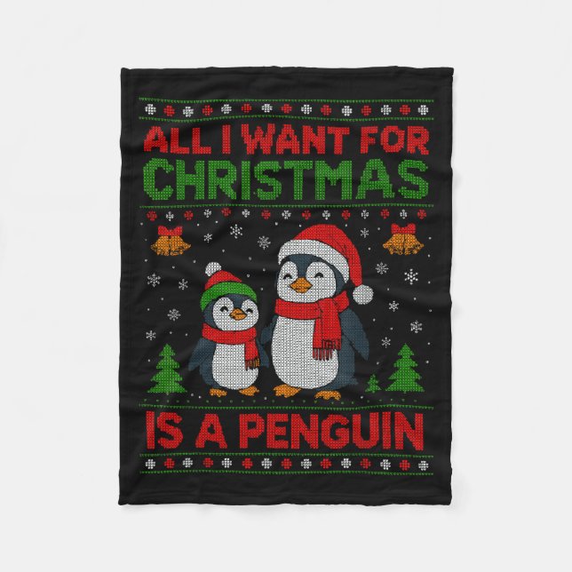 Kids Xmas Tee, All I Want For Christmas Is A Pengu Fleece Blanket (Front)