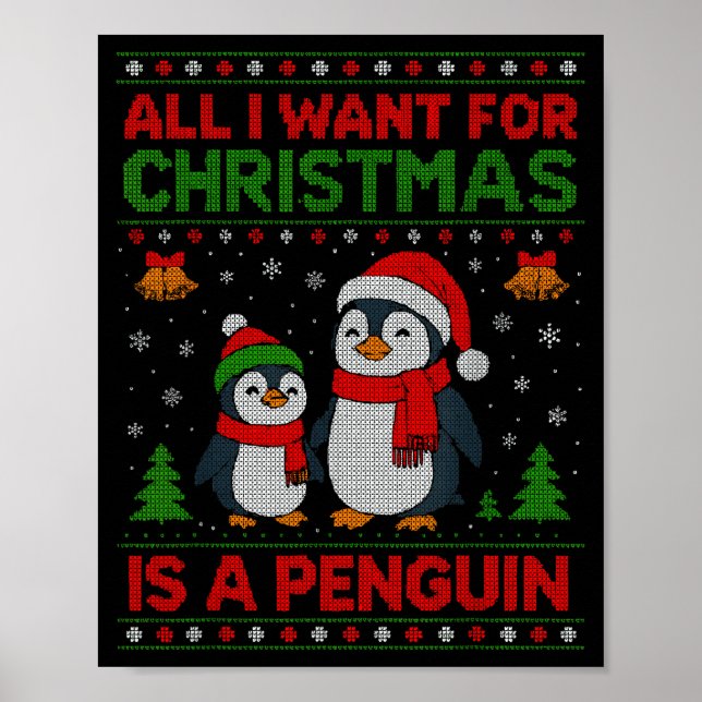 Kids Xmas Tee, All I Want For Christmas Is A Pengu Poster (Front)