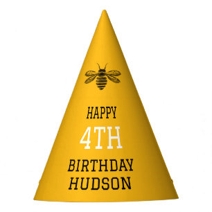 Kids Yellow Bee Day Modern Summer 4th Birthday Party Hat