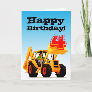 Kid's Yellow Digger Custom 4th Birthday Card