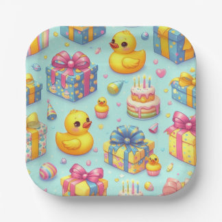 Kids Yellow Duck Birthday Party Paper Plates