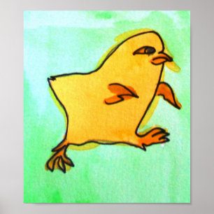 Kids yellow easter chick farm animal art poster