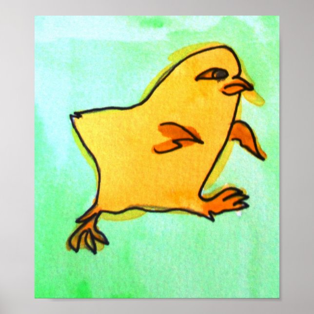 Kids yellow easter chick farm animal art poster (Front)