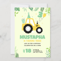Kids Yellow Farm Tractor 3rd Birthday Party