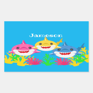 Kids Yellow Shark & Family Birthday Celebration  Rectangular Sticker