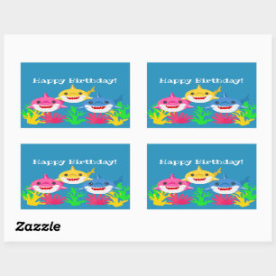 Kids Yellow Shark & Family Birthday  Rectangular S Sticker