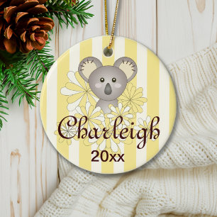 Kids Yellow Stripes Cute Baby Koala Christmas Ceramic Tree Decoration