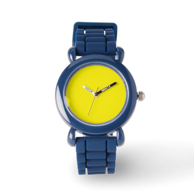 Kids Yellow Watch Face Numbered Bezel Wrist Watch (Front)