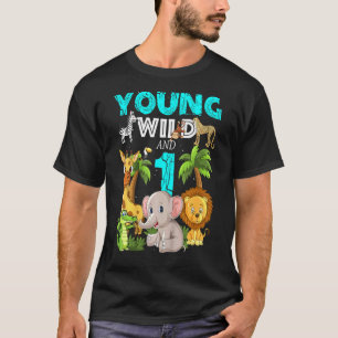Kids Young Wild And 1  1st Birthday Safari Zoo Ani T-Shirt