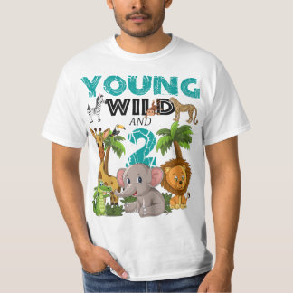 Kids Young Wild And 2 - 2nd Birthday Safari Zoo An T-Shirt