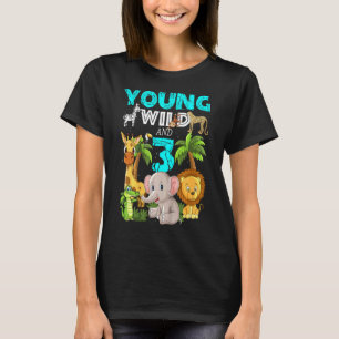 Kids Young Wild And 3  3nd Birthday Safari Zoo Ani T-Shirt