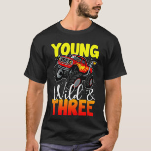 Kids  Young Wild Three Monster Truck  3rd Birthday T-Shirt