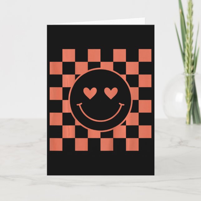 Kids Youth Checkered Retro Valentine Smile Face  Card (Front)