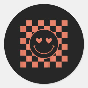 Kids Youth Checkered Retro Valentine Smile Face Classic Round Sticker
