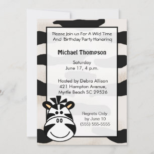 Kids Zebra Birthday Party Invitation