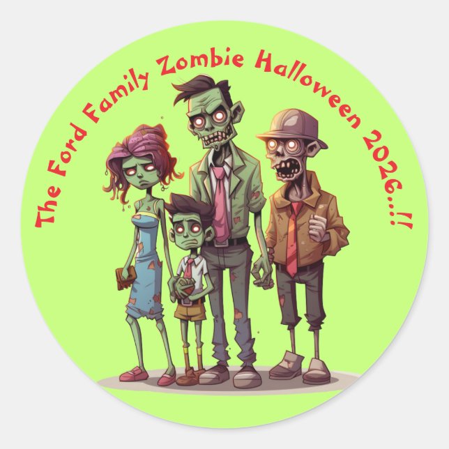 Kids Zombie Family Halloween Party Classic Round Sticker (Front)
