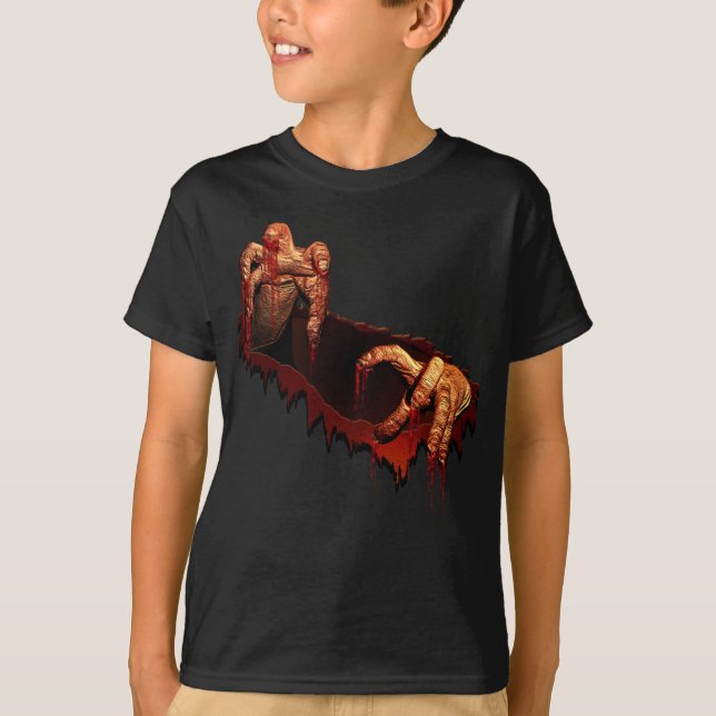 Kid's Zombie T-Shirt Gory Zombie Ringer Tee Shirt (Front)