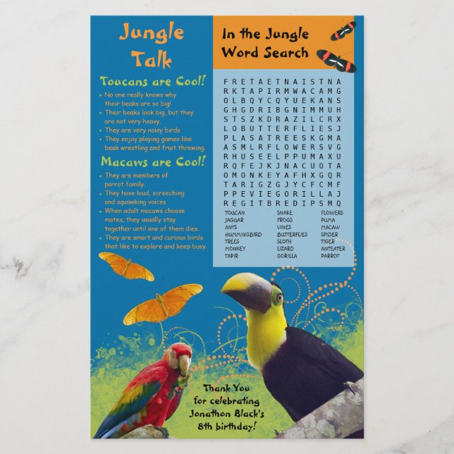 Kid's Zoo Birthday Party Activity Sheet (Front)