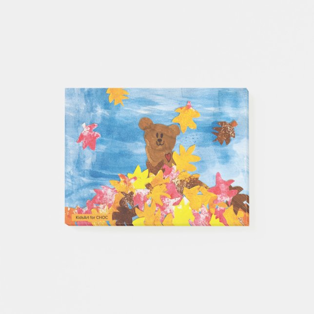 KidsArt for CHOC - Fall Leaves Bear Post-it Notes (Front)