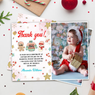 Kidsmas Winter Christmas Birthday Party Photo Thank You Card