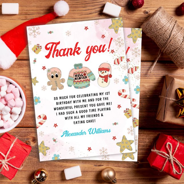 Kidsmas Winter Christmas Birthday Party  Thank You Card (Creator Uploaded)