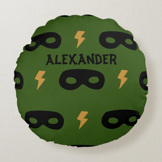 Kidsroom Superhero mask lightning bolt Round Cushion (Front)