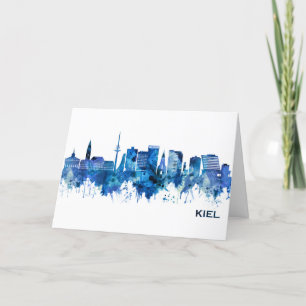 Kiel Germany Skyline Blue Holiday Card