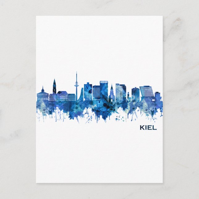 Kiel Germany Skyline Blue Holiday Postcard (Front)