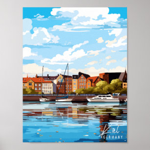 Kiel Germany vintage travel illustration Poster