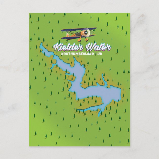 Kielder Water Northumberland UK map Postcard (Front)