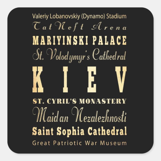 Kiev City of Ukraine Typography Art Square Sticker (Front)