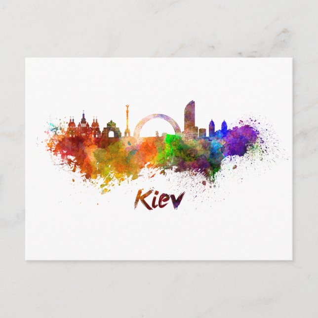 Kiev skyline in watercolor postcard (Front)
