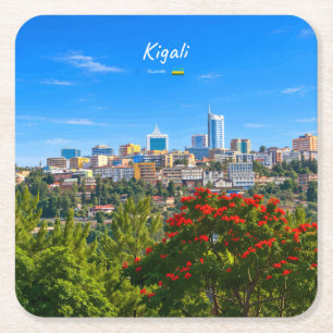 Kigali, Rwanda - Modern Cityscape Skyline Square Paper Coaster