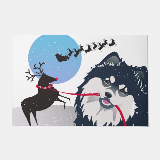 KIITOS SANTA - Finnish Lapphund doormat 2 sizes (Front)