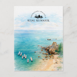 Kijal Kemasik Terengganu Malaysia   Watercolor Holiday Postcard