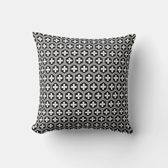 Kikko Japanese Tortoiseshell Pattern Black Cushion (Front)