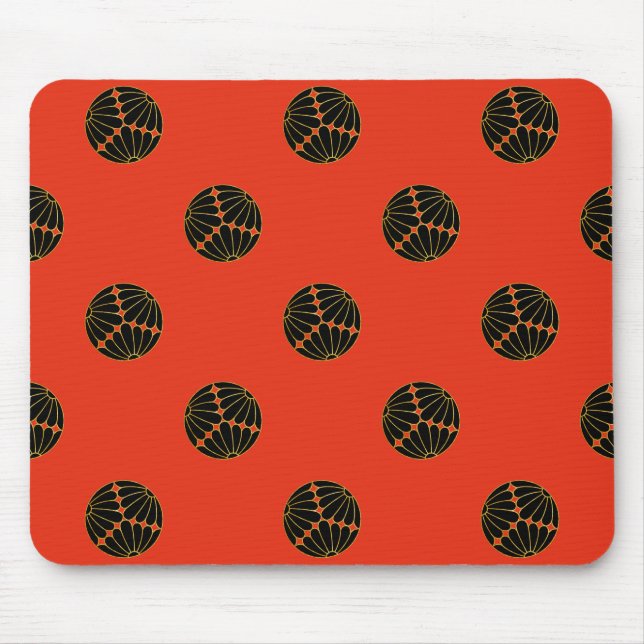 Kiku Chrysanthemum Mon Black Faux Gold on Red. Mouse Mat (Front)