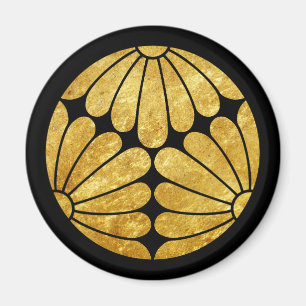 Kiku Chrysanthemum Mon faux gold on black Magnet