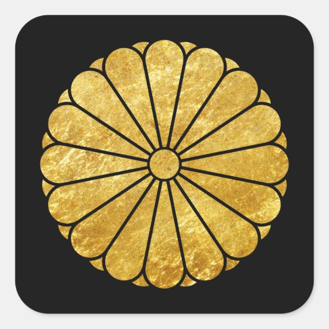 Kiku Chrysanthemum Mon faux gold on black Square Sticker (Front)
