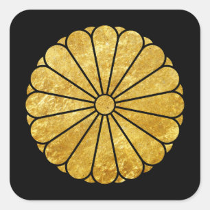 Kiku Chrysanthemum Mon faux gold on black Square Sticker